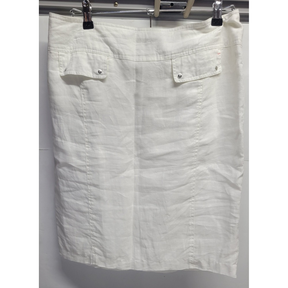 CHELSEA & THEODORE White Linen Knee Length‎ Pencil Skirt Women's Size 10